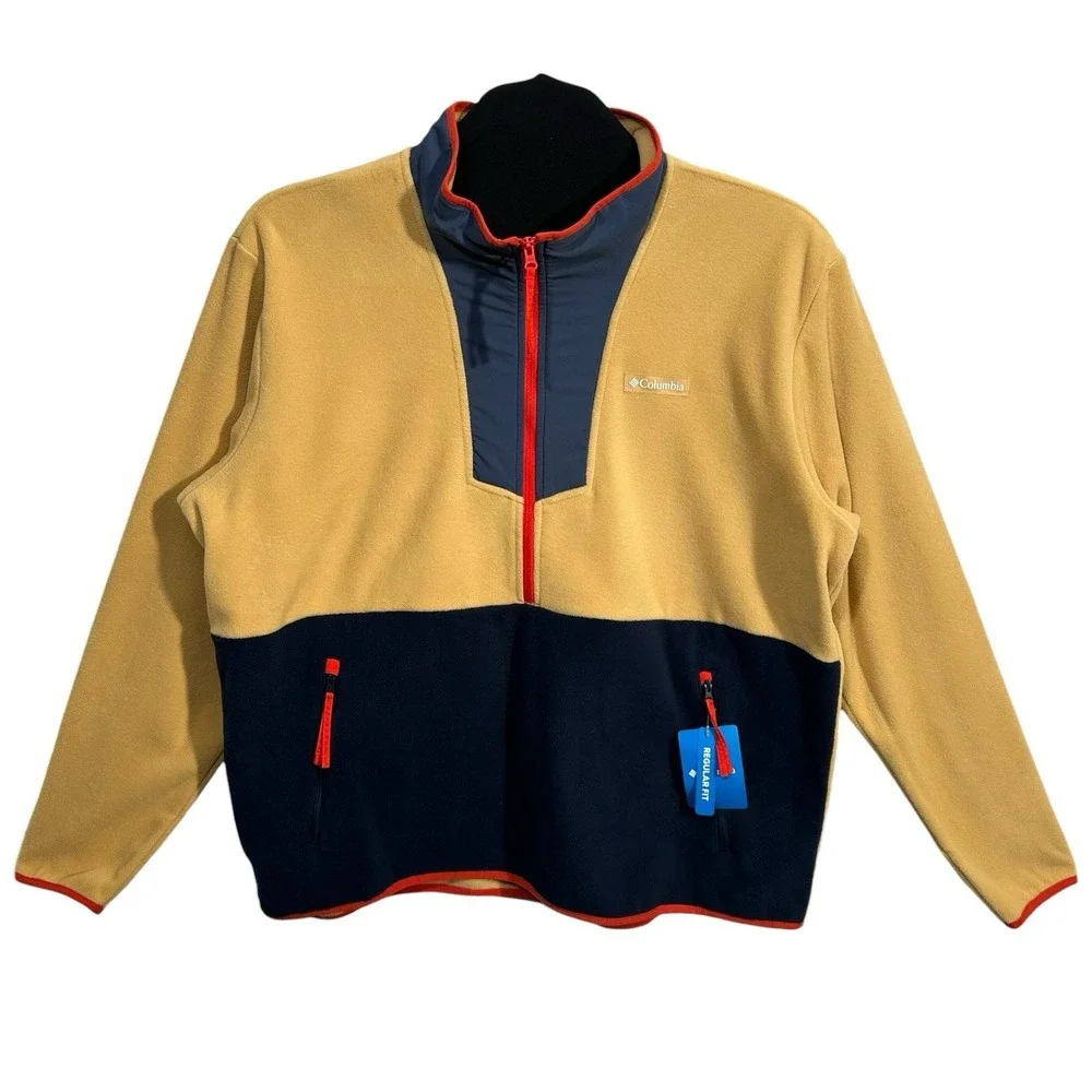 Columbia Mens Sequoia Grove Half Zip Fleece Pullover Jacket XXL Yellow Navy Blue